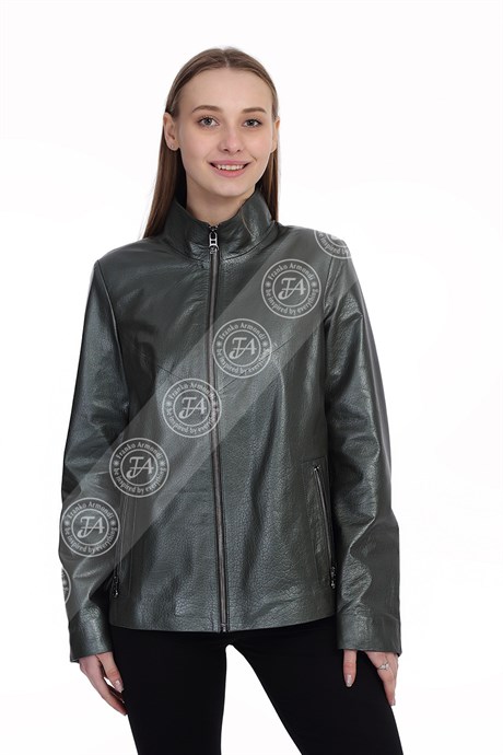 Bayan Gerçek Deri Klasik ceket  Yeşil BK-1478-19750 FA2