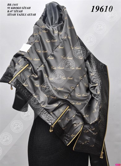 Bayan Gerçek Deri Klasik Ceket Kroko Baskı Siyah bk-1441-19610 FA2