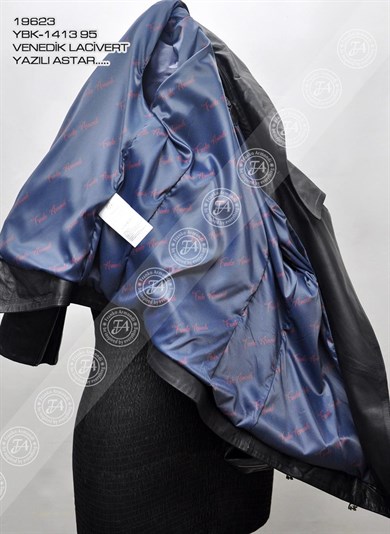 Bayan Gerçek Deri Klasik Ceket Lacivert YBK-1413-19623 FA2