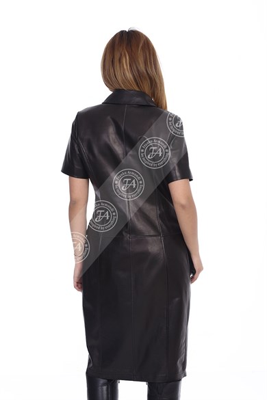 Bayan Gerçek Deri Klasik Elbise Siyah MBUE-1503-19809 FA2
